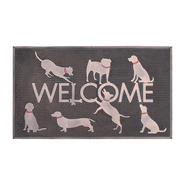 A1 Home Collections A1hc Copper 18 in. x 30 in. Rubber Pin Non-Slip Backing Indoor/Outdoor Entrance Durable Door Mat, Copper Dogs Playing