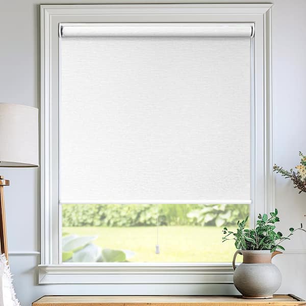 Cordless Light Filtering Window Roller Shade Embossed Weave Chalk White 22 in. W x 72 in. L
