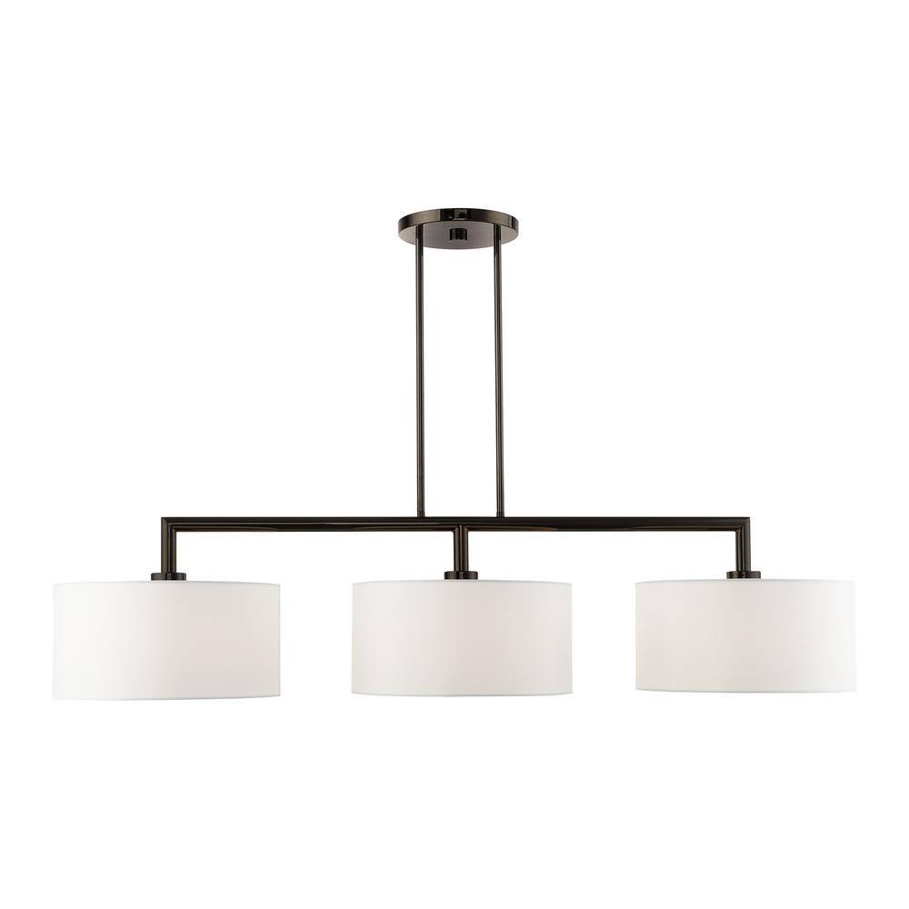 Black Chrome 3-Light Linear Chandelier with Off-White Shades