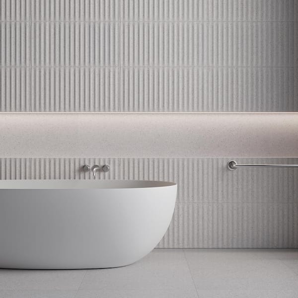 Spanish Pureform Terrazzo Deco Gray 4 in. x 12 in. Matte 3D Fluted Porcelain Wall Tile Sample