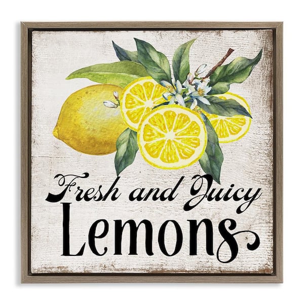 Fresh & Juicy Lemons by Creatif Belle Brown Floater Frame Food Graphic Art Print 25 in. x 25 in.