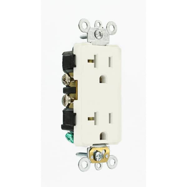 Leviton Decora Plus 20 Amp 125 V Industrial Grade Duplex Outlet/Receptacle, White (1-Pack) 16342-W