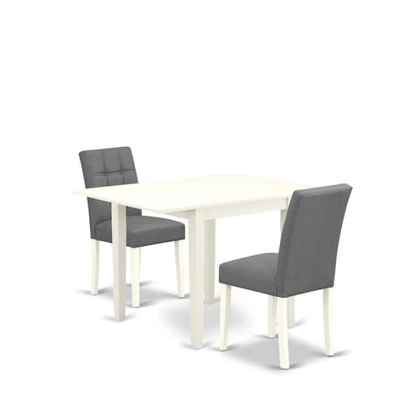 East West Furniture 3-Piece Linen White Finish Rectangular Solid Wood Top with Dropleaf Dining Table Set