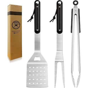 Grill Accessories for BBQ - Stainless Steel Grilling Utensils - Grill Spatula Fork & Tongs Set - Indoor & Outdoor