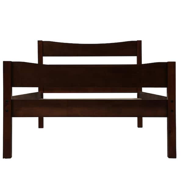 ANBAZAR Twin Size Espresso Platform Bed Frame with Headboard and Footboard, Wood Twin Kid Platform Bed Frame