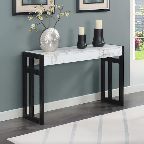 Convenience Concepts Monterey 49.5 in. Faux Birch and Black 30 in. Rectangle Particle Board Top Entryway Hall Console Table/Desk