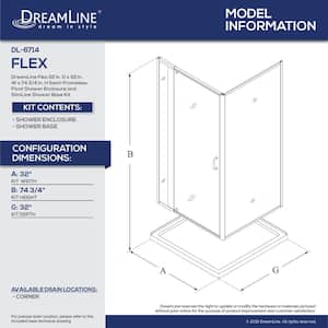 Flex 32 in. x 32 in. x 74.75 in. Corner Framed Pivot Shower Enclosure in Chrome with White Acrylic Base
