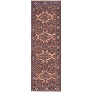 Red Tan and Blue 3 ft. x 8 ft. Floral Area Rug