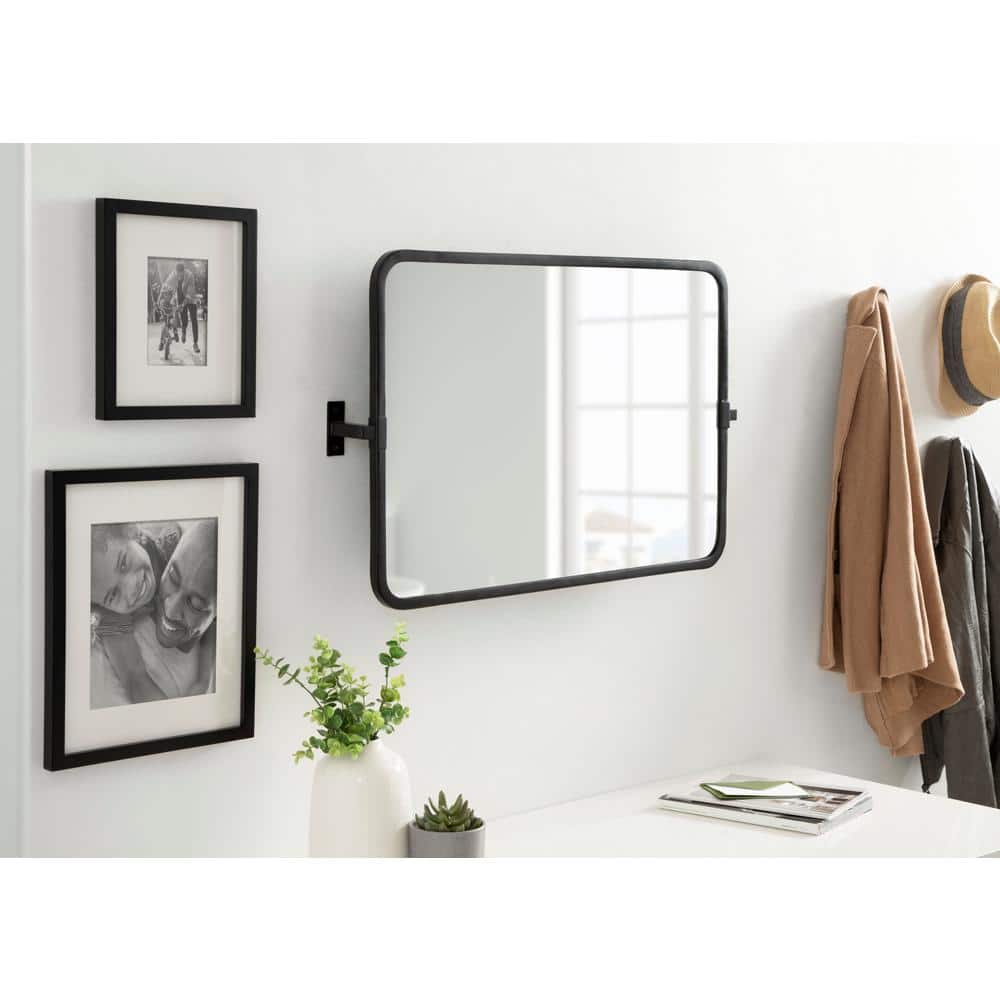 Elijah 33.5'' Black Iron Rectangular Pivot Wall Mirror