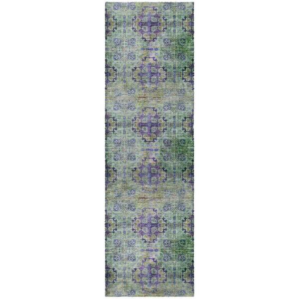 Dream Shag Premium Machine Washable Abstract ADS557 Purple 2 ft. x 7 ft. Runner Rug