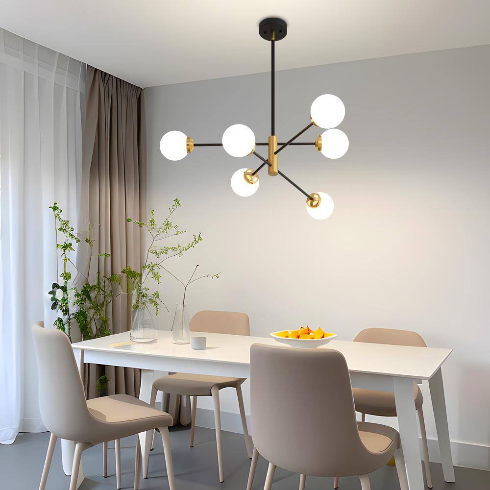 Black and Gold 6-Light Sputnik Chandelier with Glass Shades