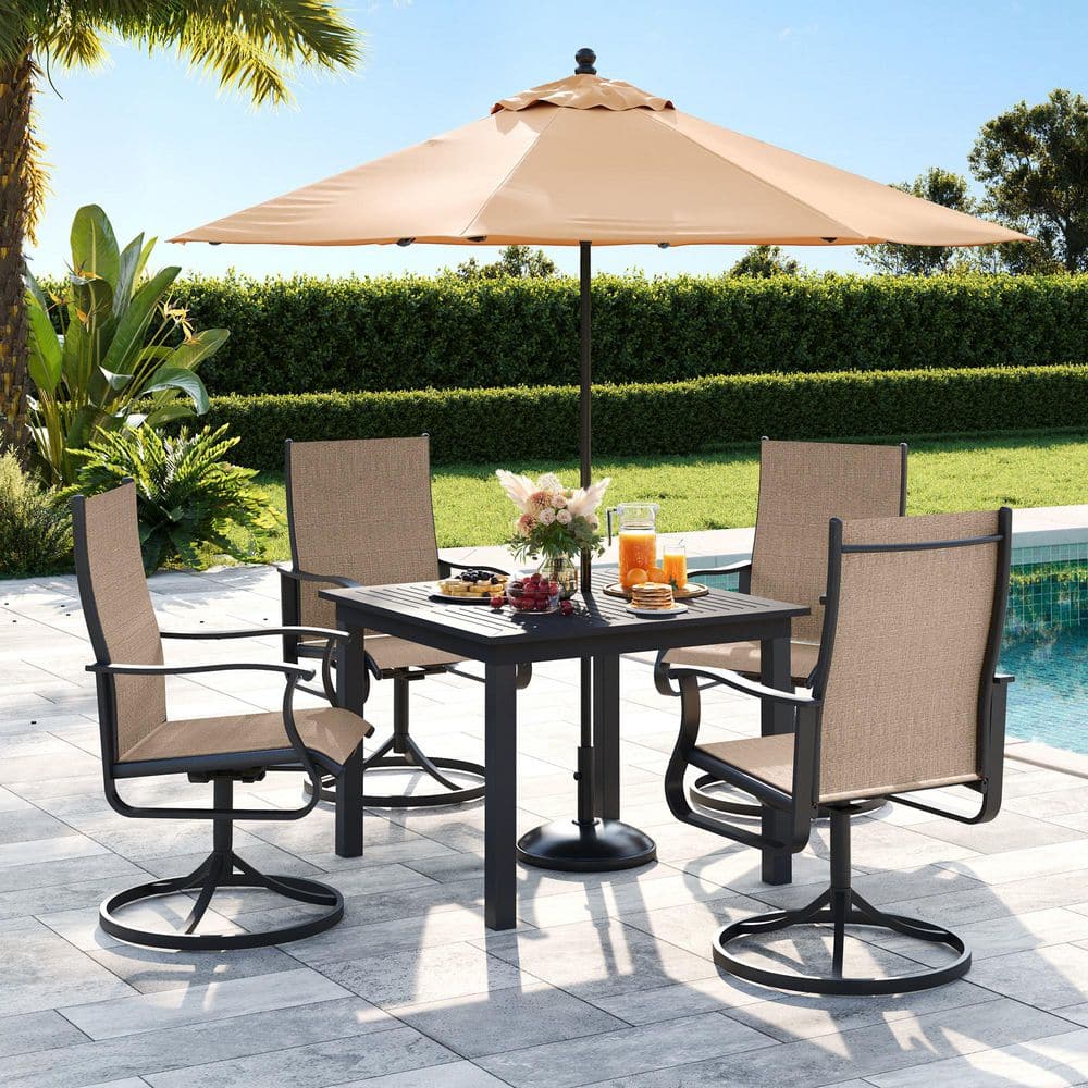 ELPOSUN 360° Swivel Rocking Outdoor Dining Chair-Low-Back Design
