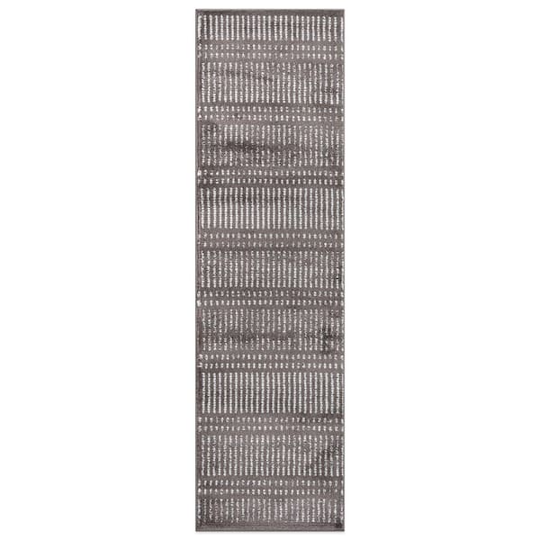 World Rug Gallery Contemporary Brown 2 ft. x 7 ft. Minimalistic Stripe Lines Runner Rug