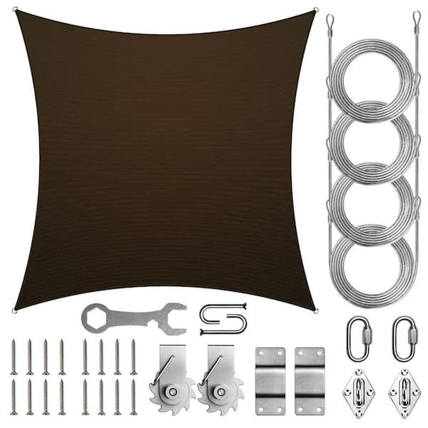 16 ft. x 16 ft. Square Sun Shade Sail Canopy with Hardware TAWAL-Brown