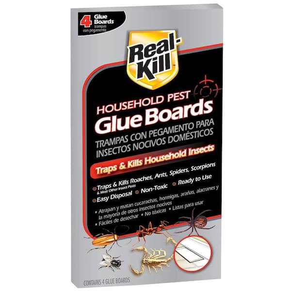 Real Kill Household Pest Glue Boards Non Toxic Ready To Use Trap Indoor 4 Count 