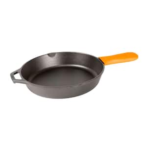 10 .25 in Cast Iron Skillet in Black with Orange Silicone Handle