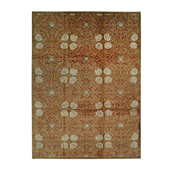 Brown/ Rust Handmade Wool Transitional Ningxia Rug, 11'5 x 15'1