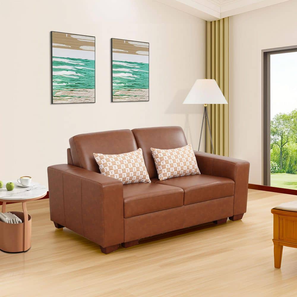 Tribesigns 70 in. Straight Arm Genuine Cow Leather Rectangle Sofa