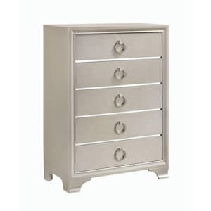 33.5 in. Silver 5-Drawer Wooden Dresser Without Mirror