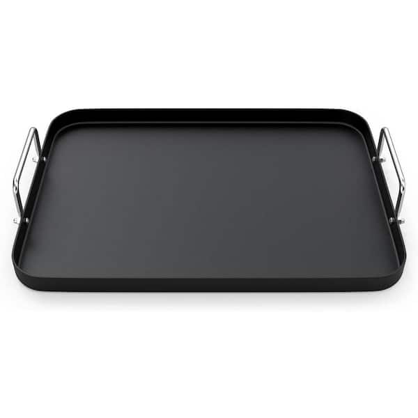 Double Burner Nonstick Stainless Steel Griddle Pan 13 in. Nonstick Surface Grill Pan in Silver for Stovetop