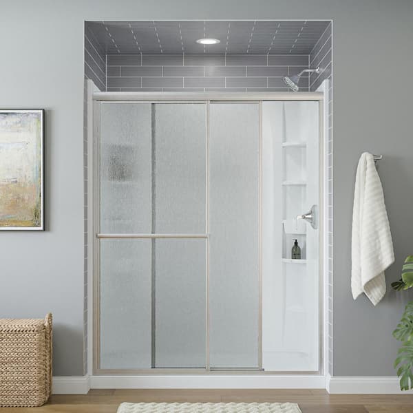 STERLING Deluxe 55-60 in. W x 70 in. H Framed Sliding Shower Door in Silver with Rain Texture Glass