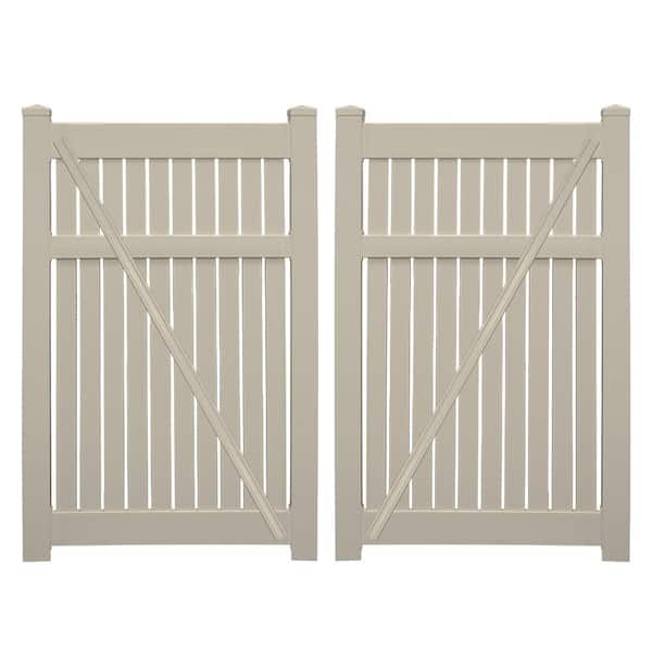 Weatherables Huntington 7.6 ft. x 6 ft. Khaki Vinyl Semi-Privacy Double Fence Gate Kit