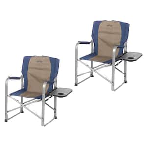 Outdoor Camping Director's Chair with Side Table, Navy & Tan (2-Pack)