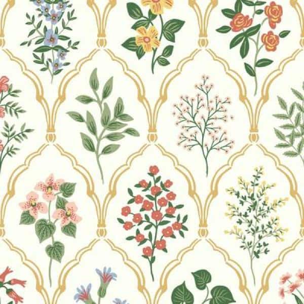 Hawthorne Vintage Floral Grid 27' x 27" White & Pink Wallpaper