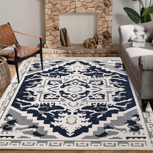 Non-Shedding in Blue and Gray 8 ft. x 10 ft. 2 in. Abstract Indoor Area Rug