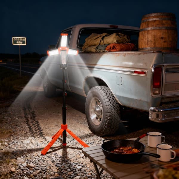 5V 2179 Lumens LED Camping Work Light with 3 Lamp Heads, Portable Tripod Light for Work