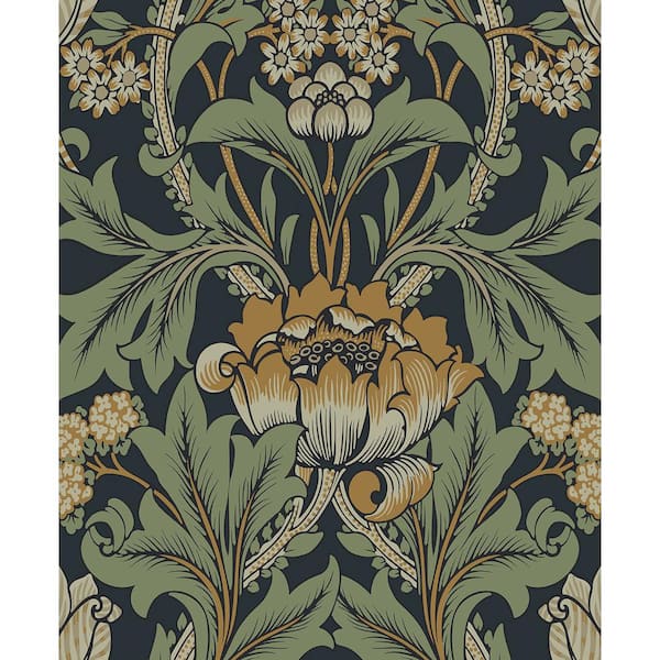 Midnight Blue and Goldenrod Primrose Garden Floral Pre-Pasted Paper Wallpaper Roll (57.5 sq. ft.)