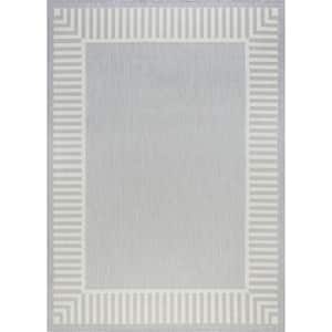Eco Striped Border Gray 9 ft. x 12 ft. Indoor/Outdoor Area Rug