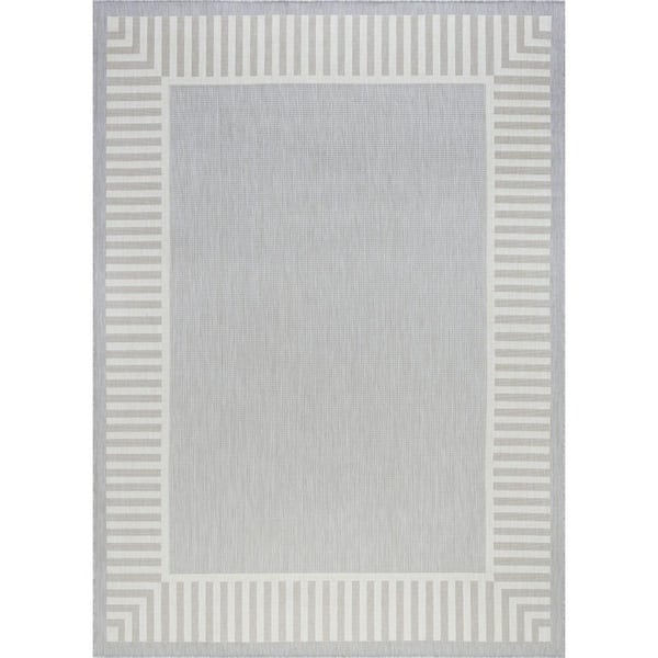 Eco Striped Border Gray 9 ft. x 12 ft. Indoor/Outdoor Area Rug