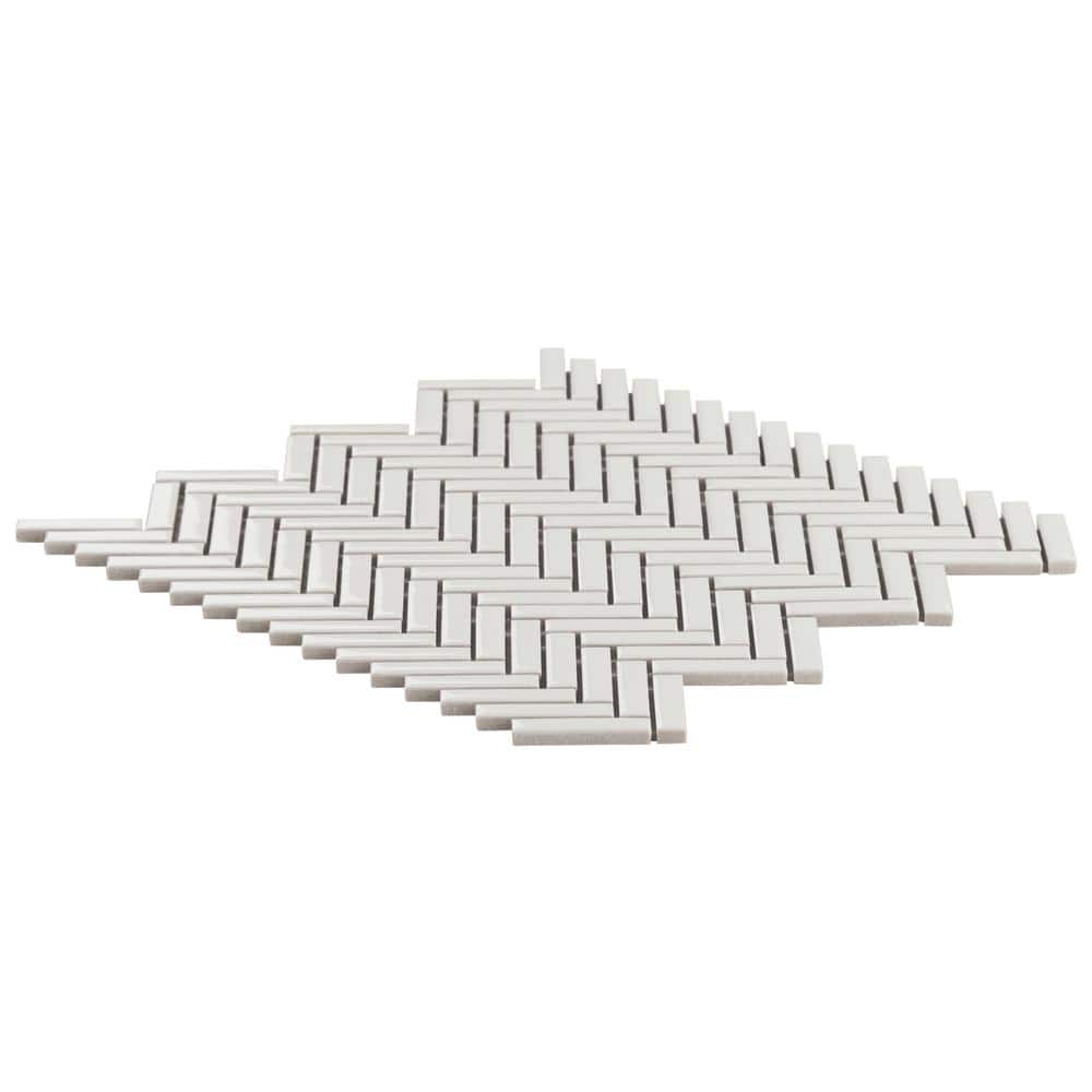 White Herringbone 11x11 Glossy Porcelain Mosaic Tile