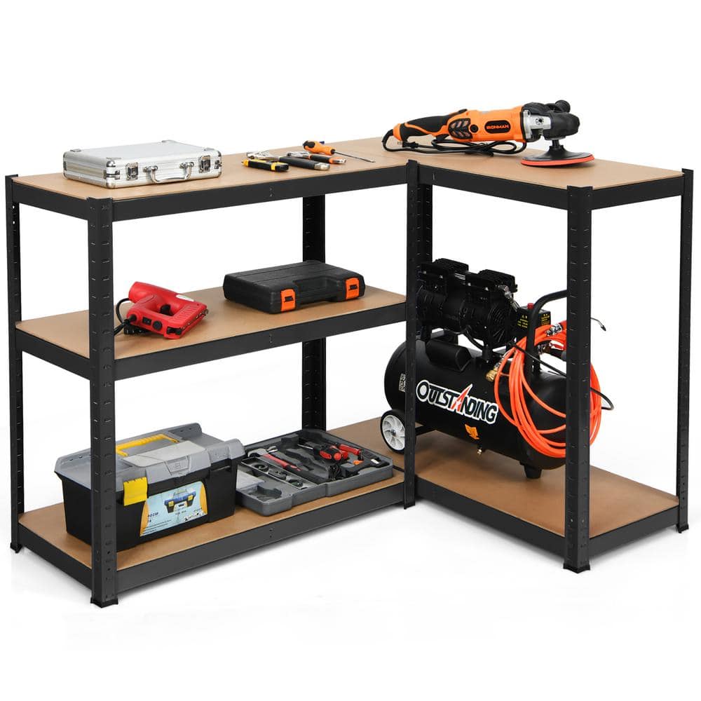 72'' Heavy Duty Black Steel Garage Rack with 5 Adjustable Wood Shelves
