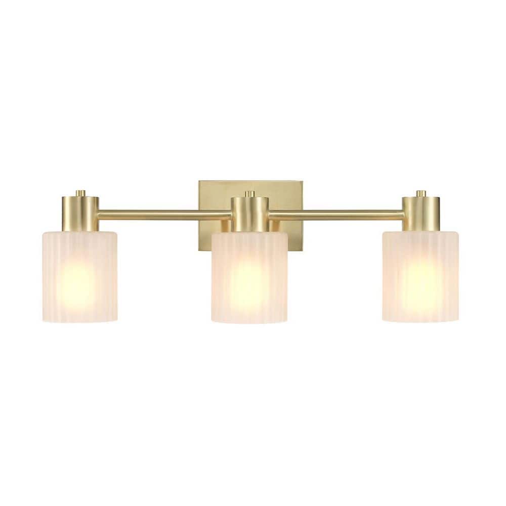 Lydia 21 in. 3-Light Matte Brass Vanity Light with Frosted Ribbed Glass Shades price history on PriceWatchPro