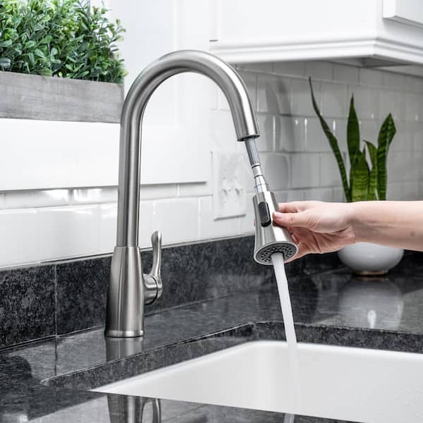 EZ-FLO 10685 Single Kitchen Faucet with Solid Lever Handle and Pull Down Spray Brushed Nickel 