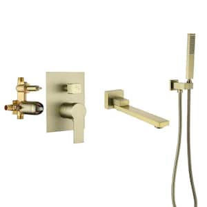 Oberlin Single-Handle Wall Mount Roman Tub Faucet with Swivel Tub Spout and Hand Shower in Brushed Gold
