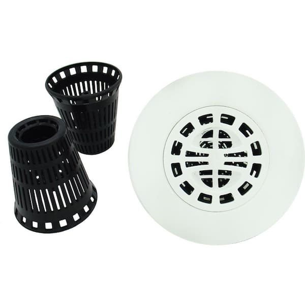 PartsmasterPro Shower Strainer Drain in White (Includes 2 Replacement Baskets)