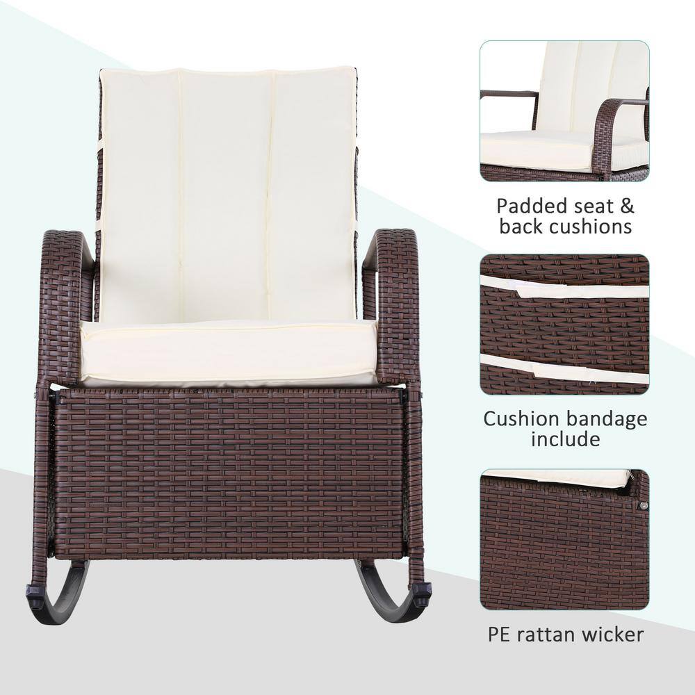 Brown Steel Frame Outdoor Rocking Chair with Beige Cushions