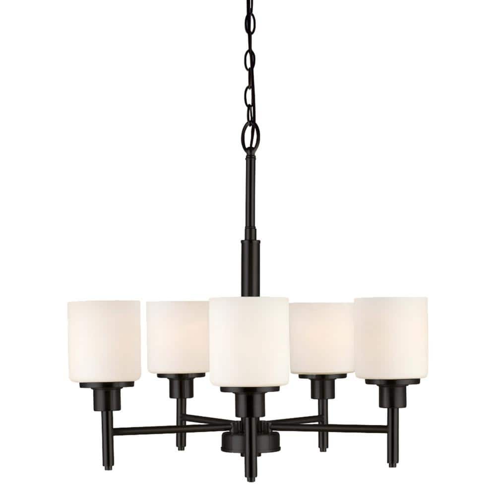Aubrey Matte Black 5-Light Chandelier with White Frosted Glass Shades
