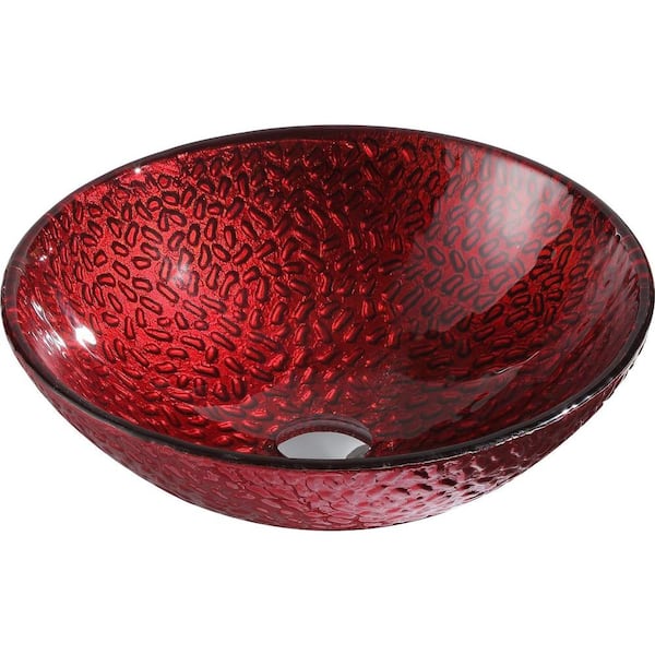ANZZI Rhythm Series 17 in. Bathroom Vessel Sink with Scratch-Tough and Stain-Resistant Surface in Lustrous Red Glass