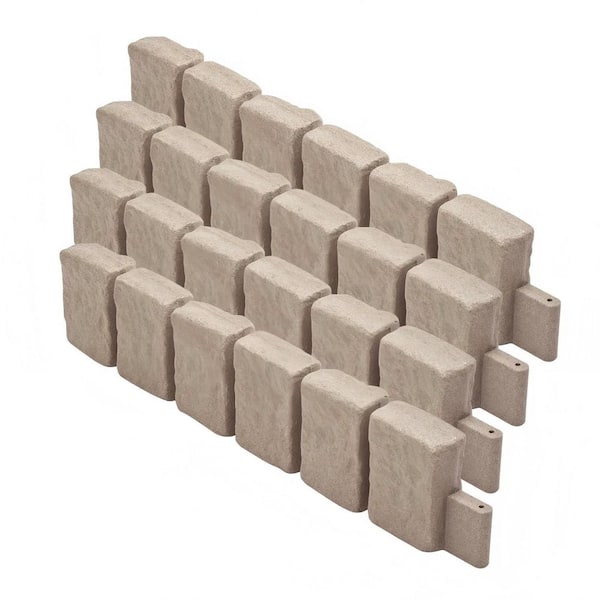 Fake Stone 47.2in.x9in. Polyethylene No-Dig Lawn Border, Fade-Resistant for Garden, Yard Flower Beds Beige
