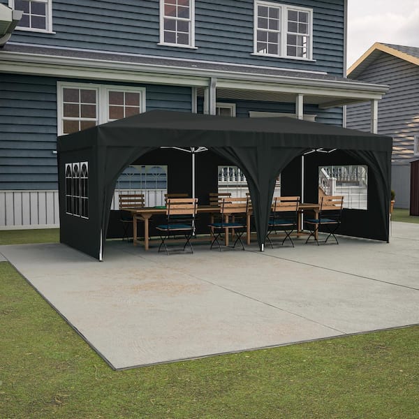 Unbranded Black 10 ft. x 20 ft. EZ Pop Up Canopy Outdoor Portable Party Folding Tent with 6 Removable Sidewalls With Carry Bag