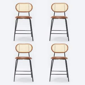 Rattan Counter Height Bar Stools With Faux Leather Seat (set of 4)