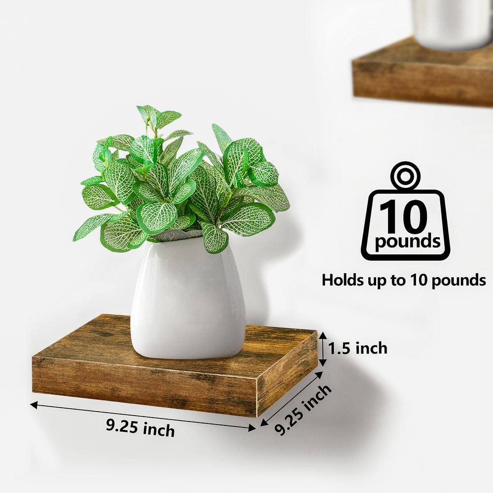 Walnut Wood Square Floating Shelves for Wall Decor, 9.25"