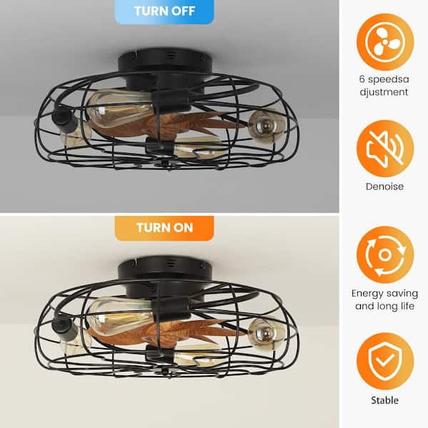 20 in. 4-Light Indoor Brown Wood Grain Industrial Metal Cage Enclosed Ceiling Fan with Light Kit and Remote