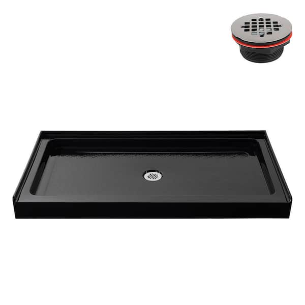 GB-2516-68-BL 60 in. x 32 in. Alcove Acrylic Shower Pan Base in Glossy Black with Center Drain, Drain Included