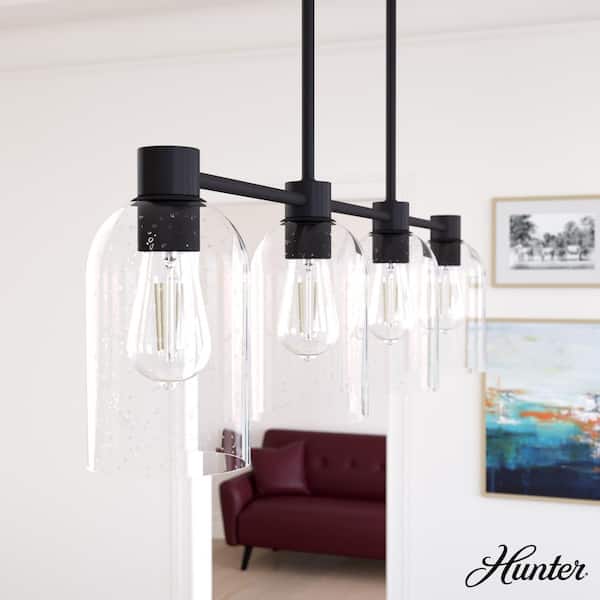 Hunter Lochemeade 4 Light Noble Bronze Linear Chandelier with Clear Seeded Glass Shades Kitchen Light