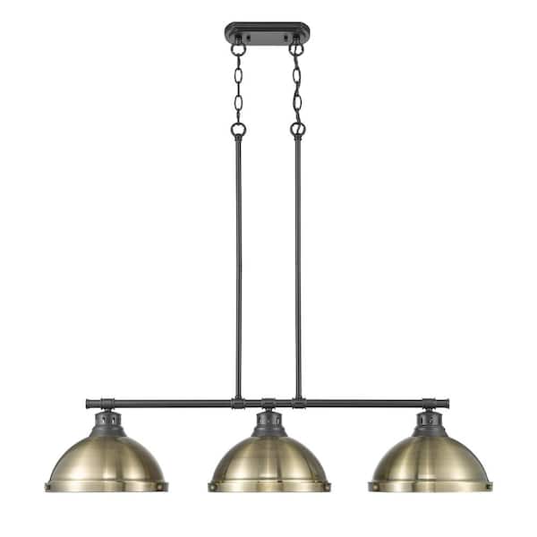 Golden Lighting Duncan 300-Watt 3-Light Matte Black Pendant Light with Steel Shade